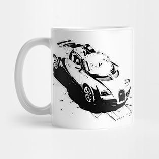 Bugatti Veyron, a luxury dream car in black and white color Mug